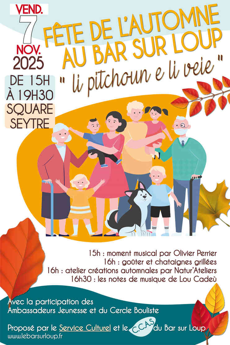 Fête de l'automne au Bar sur Loup, évènements et festivités en famille avec enfants, agenda des évènements de la Côte d'Azur Novembre 2025