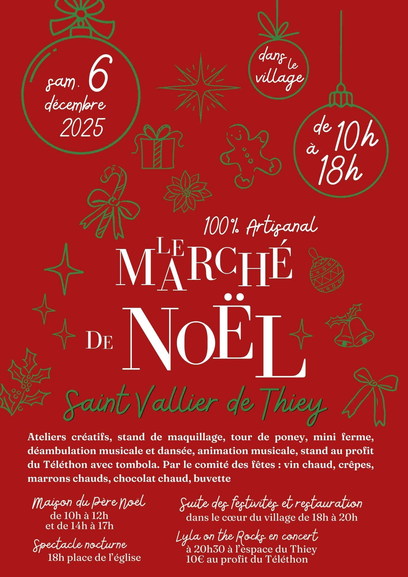 Marché de Noël de Saint-Vallier-de-Thiey : artisans et producteurs locaux, gourmandises et animations pour toute la famille dans une ambiance festive et conviviale.