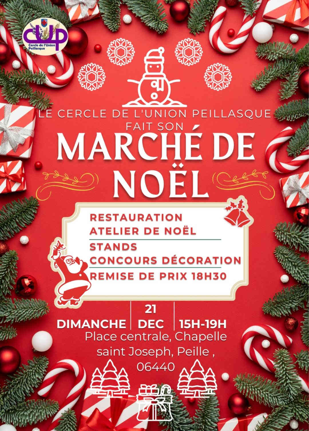 Produits artisanaux et décorations de Noël au marché de Noël de Peille
