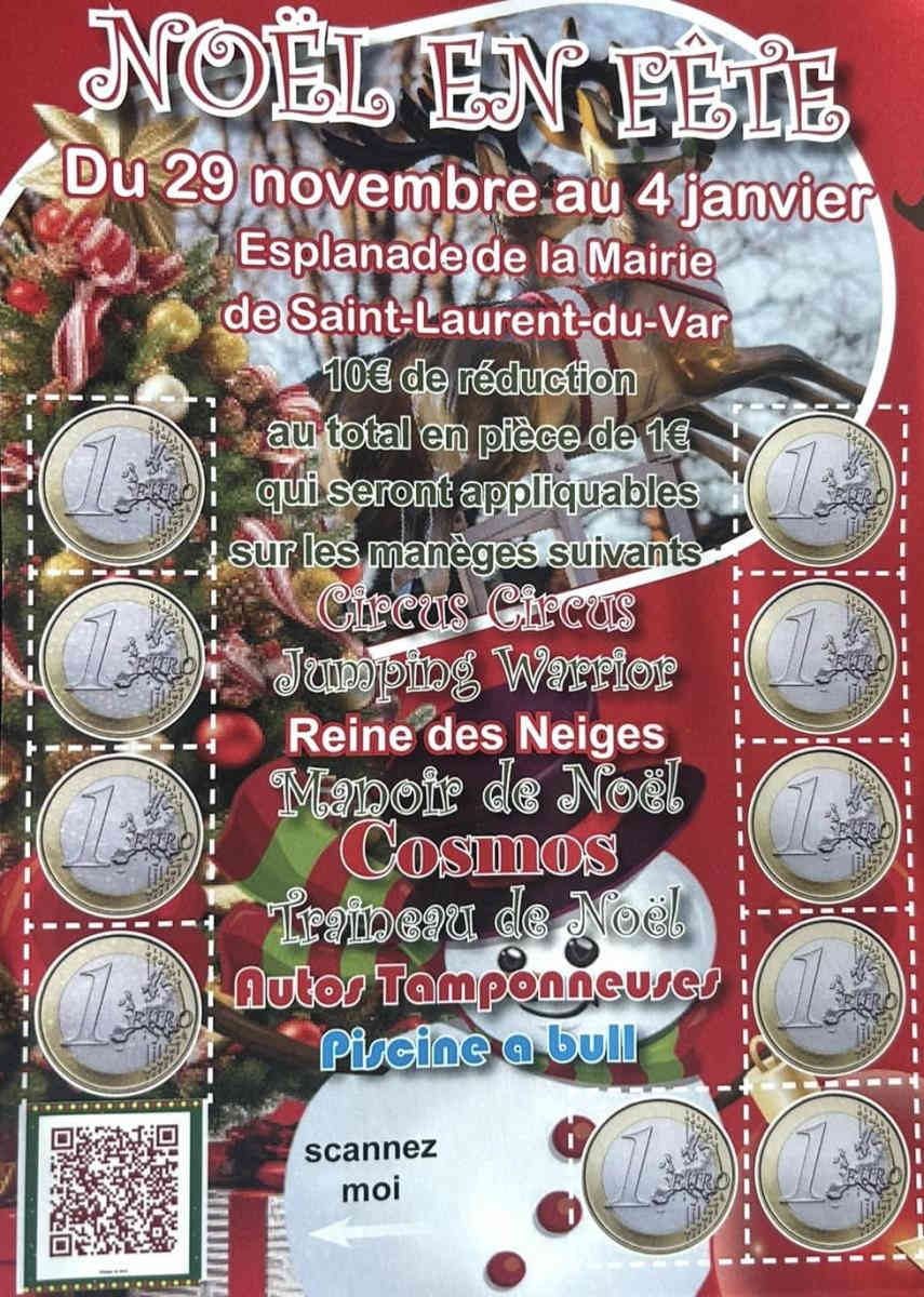 Festivités de Noël à Saint-Laurent-du-Var : marché, animations familiales, illuminations et spectacles pour vivre toute la magie des fêtes sur la Côte d’Azur.