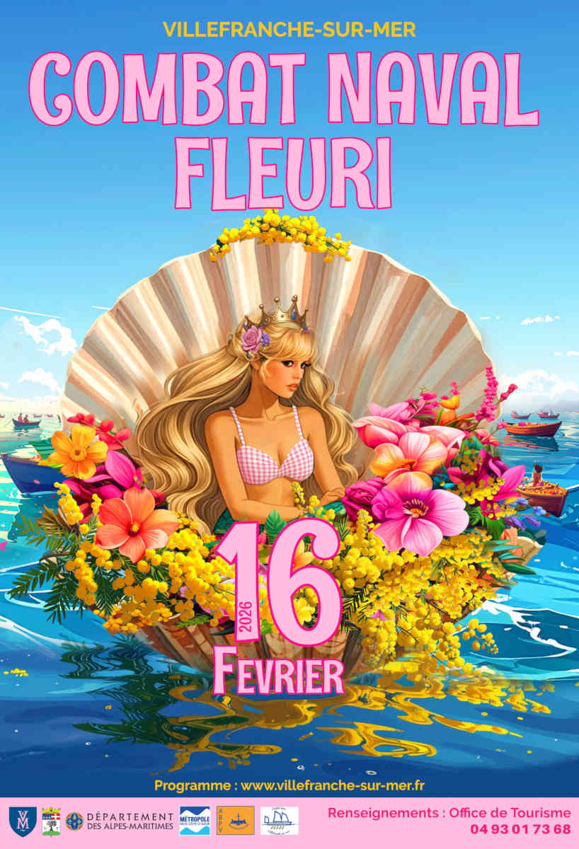 « Combat naval fleuri de Villefranche-sur-Mer avec bateaux décorés de fleurs »